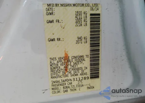 2015 Nissan Altima 2.5 z USA, uszkodzony, nr VIN 1N4AL3AP0FN311289